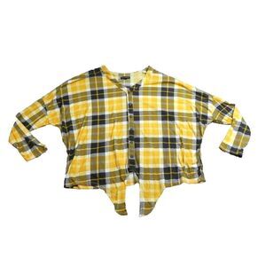 Riley & James Shirt Womens 3X Yellow Black Button Up Tie Blouse Plus Ladies